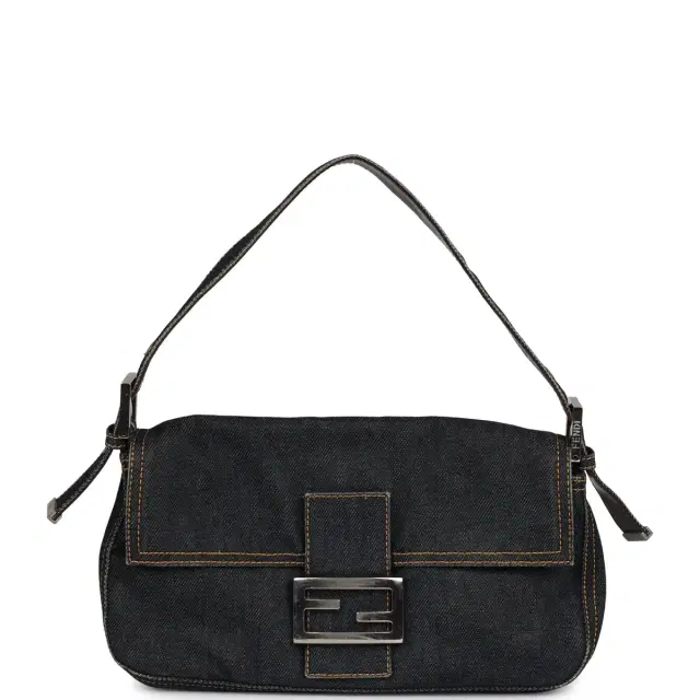 Vintage Fendi Baguette Bag Dark Blue Denim Silver Hardware