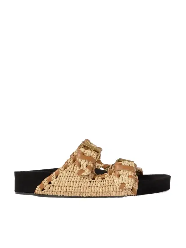 Lennyo Leather-trimmed Woven Raffia Sandals