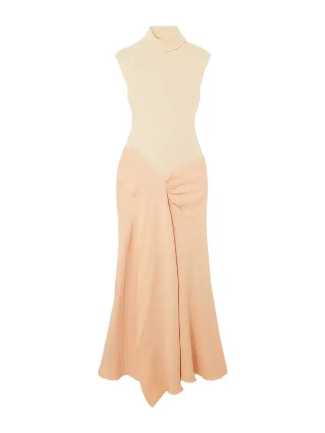 Asymmetric Draped Gathered Ribbed-knit And Crepe Midi Dress