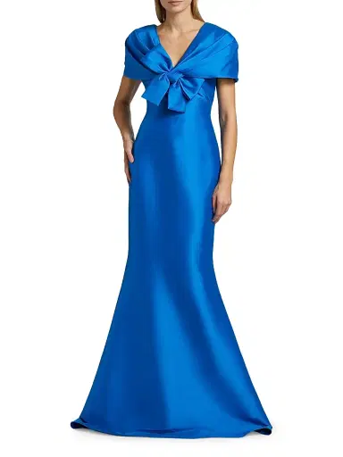 Badgley Mischka Women's Cape-Neck Trumpet Gown - Cobalt | Thumbnail 2 Badgley Mischka Women's Cape-Neck Trumpet Gown - Cobalt | Thumbnail 2