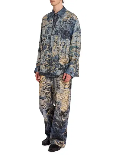 Acne Studios Men's Setar Torn Scribble Printed Linen Shirt - Denim Blue - Size 44 | Thumbnail 2