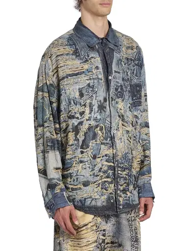 Acne Studios Men's Setar Torn Scribble Printed Linen Shirt - Denim Blue - Size 44 | Thumbnail 4
