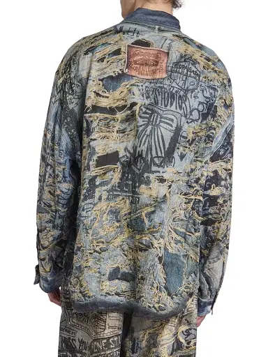 Acne Studios Men's Setar Torn Scribble Printed Linen Shirt - Denim Blue - Size 44 | Thumbnail 5