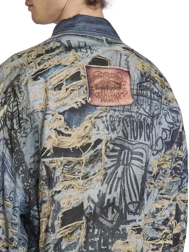 Acne Studios Men's Setar Torn Scribble Printed Linen Shirt - Denim Blue - Size 44 | Thumbnail 6