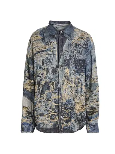 Acne Studios Men's Setar Torn Scribble Printed Linen Shirt - Denim Blue - Size 44 | Thumbnail 1