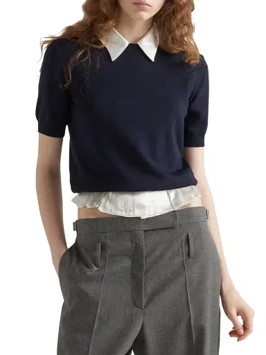 Prada Women's Oversized Wool Sweater - Blue | Thumbnail 2 Prada Women's Oversized Wool Sweater - Blue | Thumbnail 2