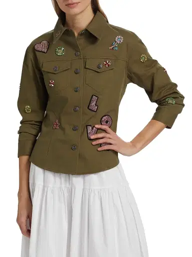Cinq à Sept Women's Ditsy Love Scrunched-Sleeve Canyon Jacket - Dark Olive Multi | Thumbnail 3