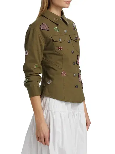 Cinq à Sept Women's Ditsy Love Scrunched-Sleeve Canyon Jacket - Dark Olive Multi | Thumbnail 4
