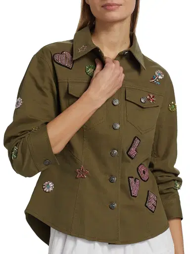 Cinq à Sept Women's Ditsy Love Scrunched-Sleeve Canyon Jacket - Dark Olive Multi | Thumbnail 6
