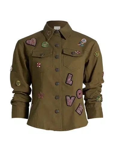 Cinq à Sept Women's Ditsy Love Scrunched-Sleeve Canyon Jacket - Dark Olive Multi | Thumbnail 1