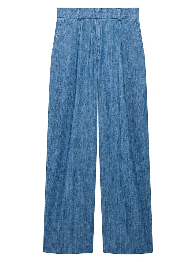 Women's Chambray Relaxed Wide Leg Pants - Medium Blue