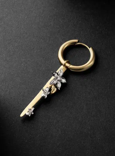Foundrae Small Thorn Gold Diamond Single Hoop Earring - Men | Thumbnail 1 Foundrae Small Thorn Gold Diamond Single Hoop Earring - Men | Thumbnail 1