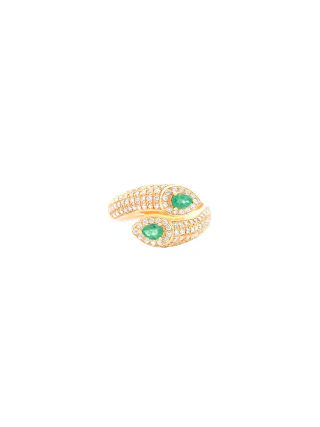 Wish Fine Jewelry 1.08ct Diamond Emerald 14K Gold Bypass Ring