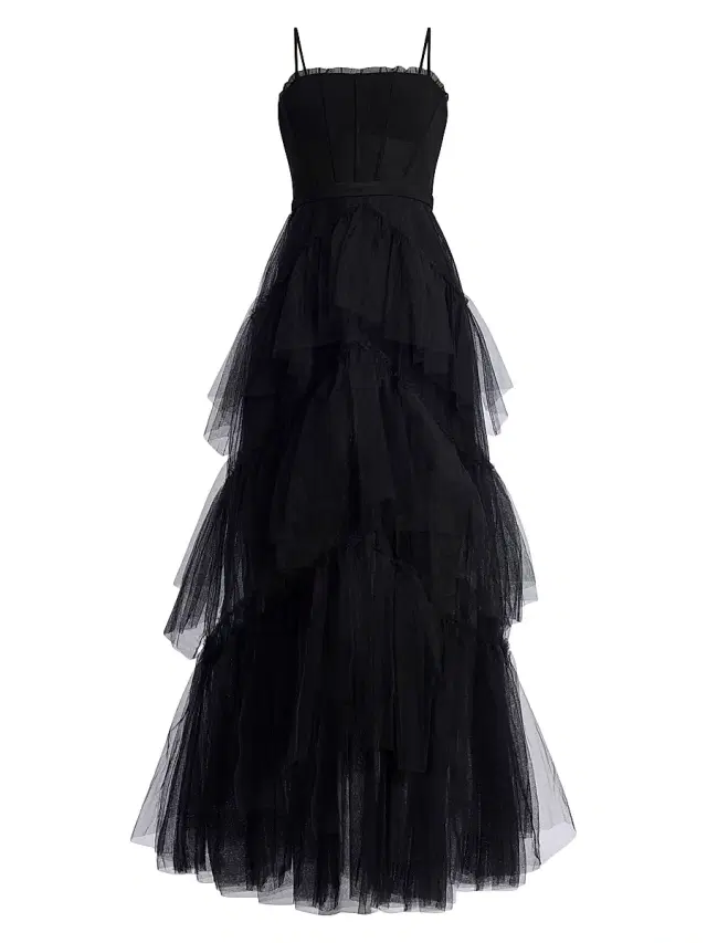 BCBGMAXAZRIA Women's Oly Tiered Ruffle Tulle Gown - Black