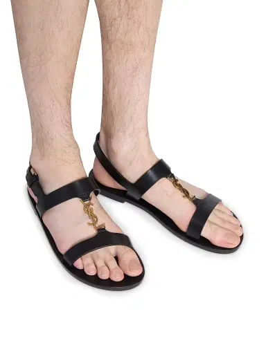 Saint Laurent Men's Cassandre Sandals in Smooth Leather - Black | Thumbnail 3 Saint Laurent Men's Cassandre Sandals in Smooth Leather - Black | Thumbnail 3