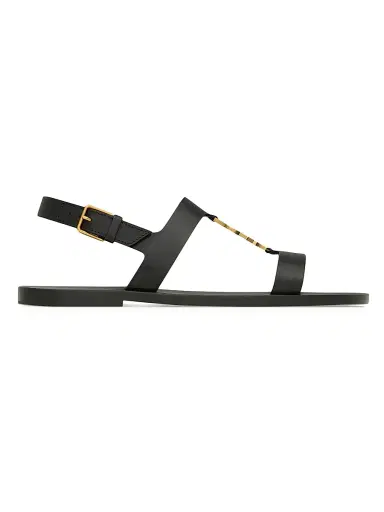 Saint Laurent Men's Cassandre Sandals in Smooth Leather - Black | Thumbnail 1 Saint Laurent Men's Cassandre Sandals in Smooth Leather - Black | Thumbnail 1