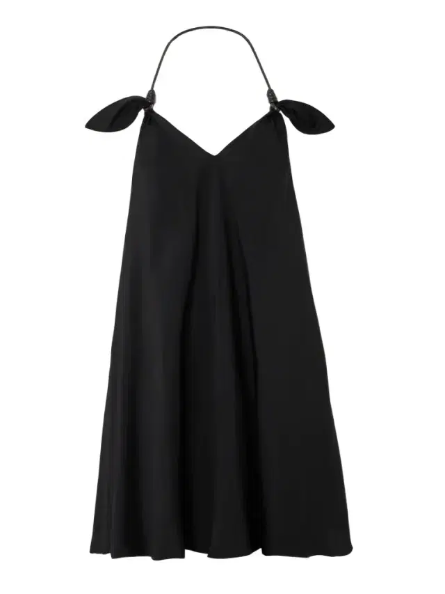 Flamenco Knotted Leather-trimmed Twill Halterneck Mini Dress