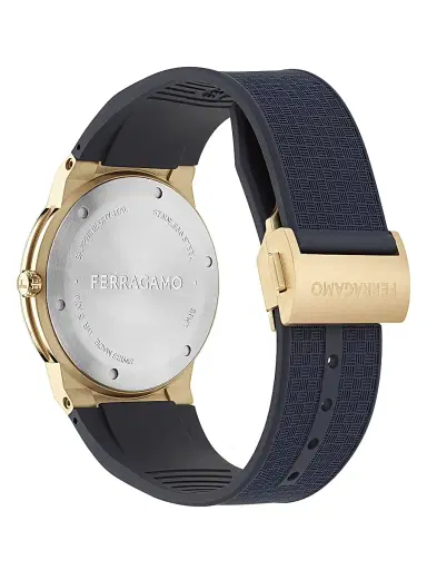 FERRAGAMO Men's Sapphire Logo IP Gold & Polyurethane Strap Watch/41MM - Blue Gold | Thumbnail 3