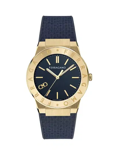 FERRAGAMO Men's Sapphire Logo IP Gold & Polyurethane Strap Watch/41MM - Blue Gold | Thumbnail 1