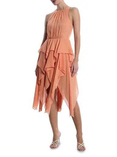 BCBGMAXAZRIA Women's Metallic Ruffle Midi-Dress - Apricot - Size 14 | Thumbnail 2