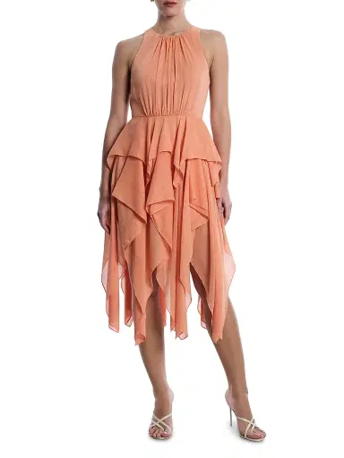 BCBGMAXAZRIA Women's Metallic Ruffle Midi-Dress - Apricot - Size 14 | Thumbnail 3