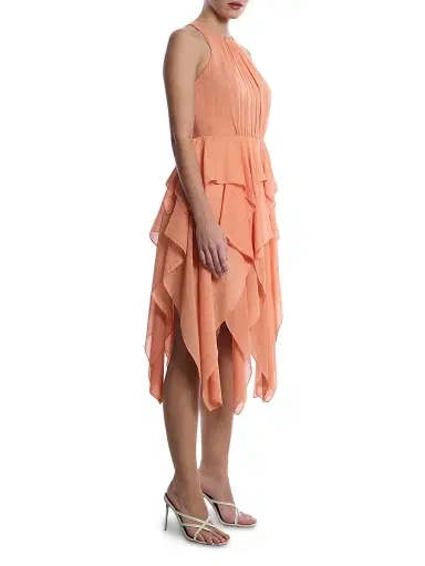 BCBGMAXAZRIA Women's Metallic Ruffle Midi-Dress - Apricot - Size 14 | Thumbnail 4