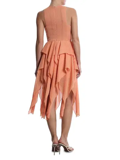 BCBGMAXAZRIA Women's Metallic Ruffle Midi-Dress - Apricot - Size 14 | Thumbnail 5