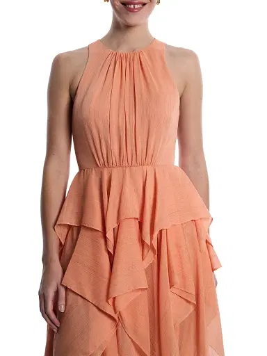 BCBGMAXAZRIA Women's Metallic Ruffle Midi-Dress - Apricot - Size 14 | Thumbnail 6