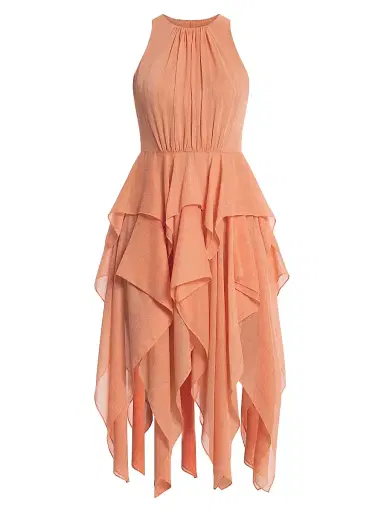 BCBGMAXAZRIA Women's Metallic Ruffle Midi-Dress - Apricot - Size 14 | Thumbnail 1
