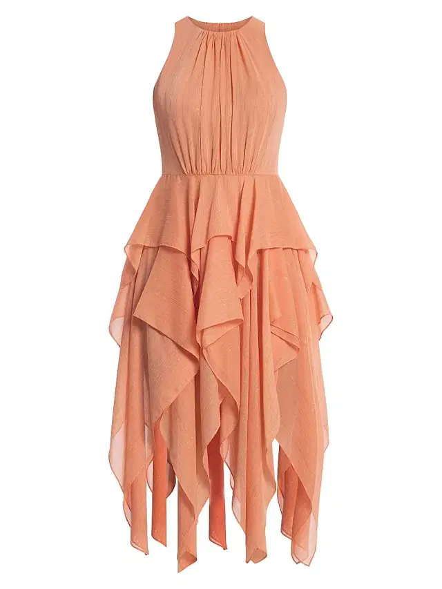 BCBGMAXAZRIA Women's Metallic Ruffle Midi-Dress - Apricot