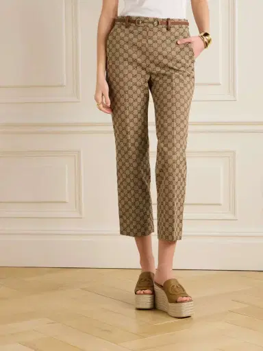 Gucci Belted Cropped Logo-jacquard Cotton-blend Canvas Tapered Pants | Thumbnail 3