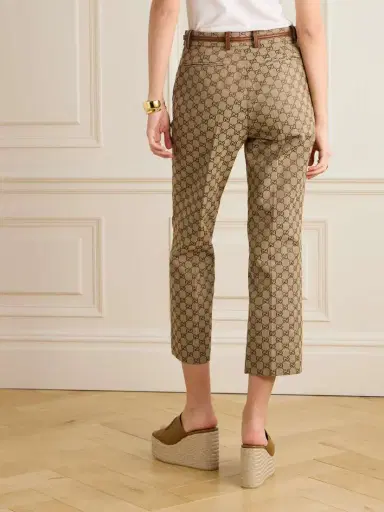 Gucci Belted Cropped Logo-jacquard Cotton-blend Canvas Tapered Pants | Thumbnail 4