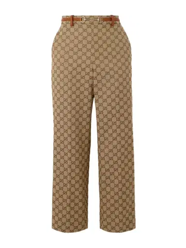 Gucci Belted Cropped Logo-jacquard Cotton-blend Canvas Tapered Pants | Thumbnail 1