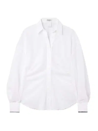 Brunello Cucinelli Bead-embellished Gathered Cotton-voile Shirt | Thumbnail 1 Brunello Cucinelli Bead-embellished Gathered Cotton-voile Shirt | Thumbnail 1