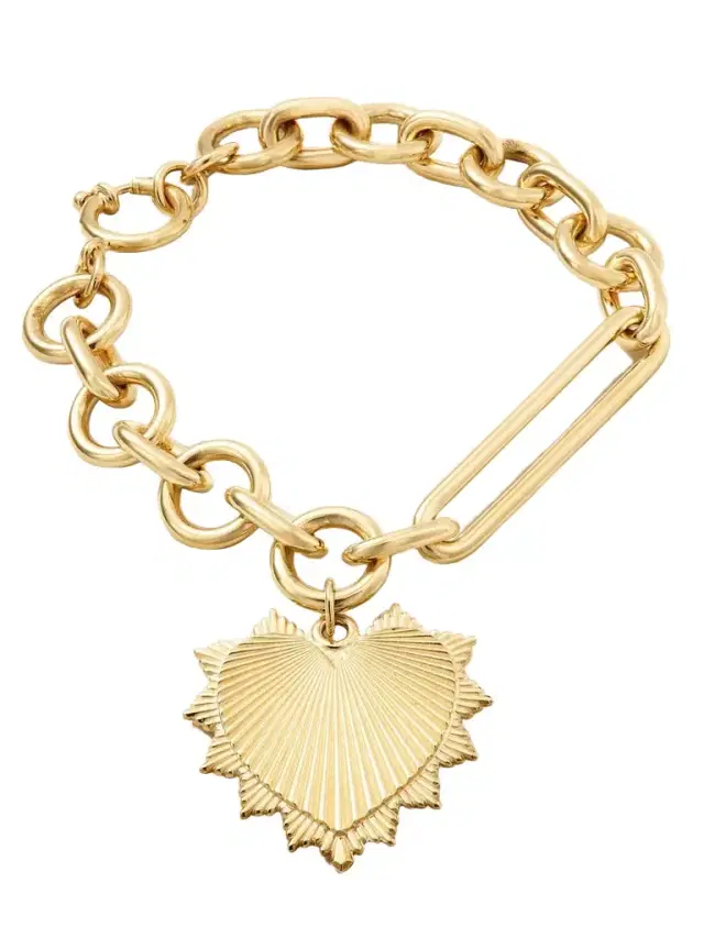 Foundrae Heart Mixed Oversized Clip 18-karat Gold Bracelet