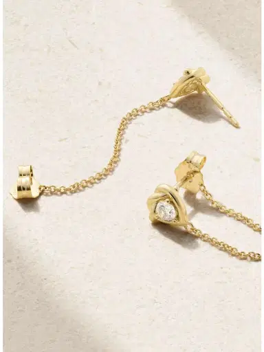 STONE AND STRAND Tie The Knot 10-karat Gold Diamond Earrings | Thumbnail 3
