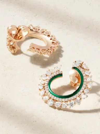 Kamyen 18-karat Rose Gold, Diamond And Enamel Hoop Earrings | Thumbnail 3