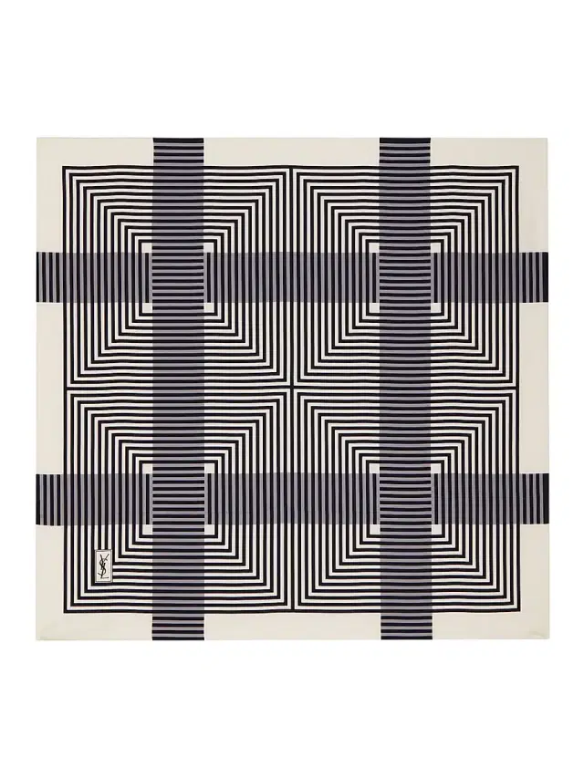 Saint Laurent Women's Square Scarf in Silk Twill - Off White Black