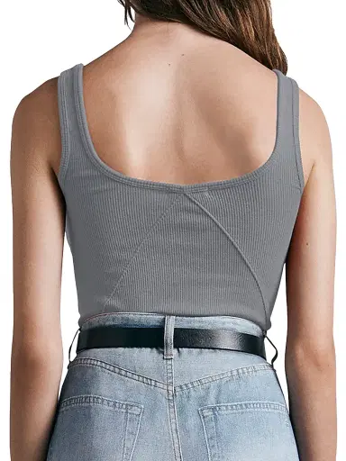 rag & bone Women's Essential Rib-Knit Scoopneck Tank - Heather Grey | Thumbnail 3