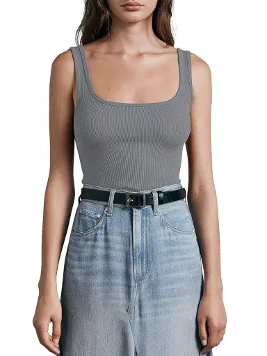 rag & bone Women's Essential Rib-Knit Scoopneck Tank - Heather Grey | Thumbnail 1