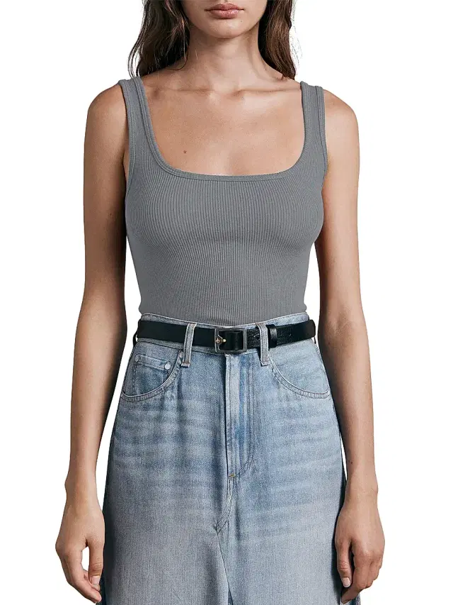 Women's Essential Rib-Knit Scoopneck Tank - Heather Grey