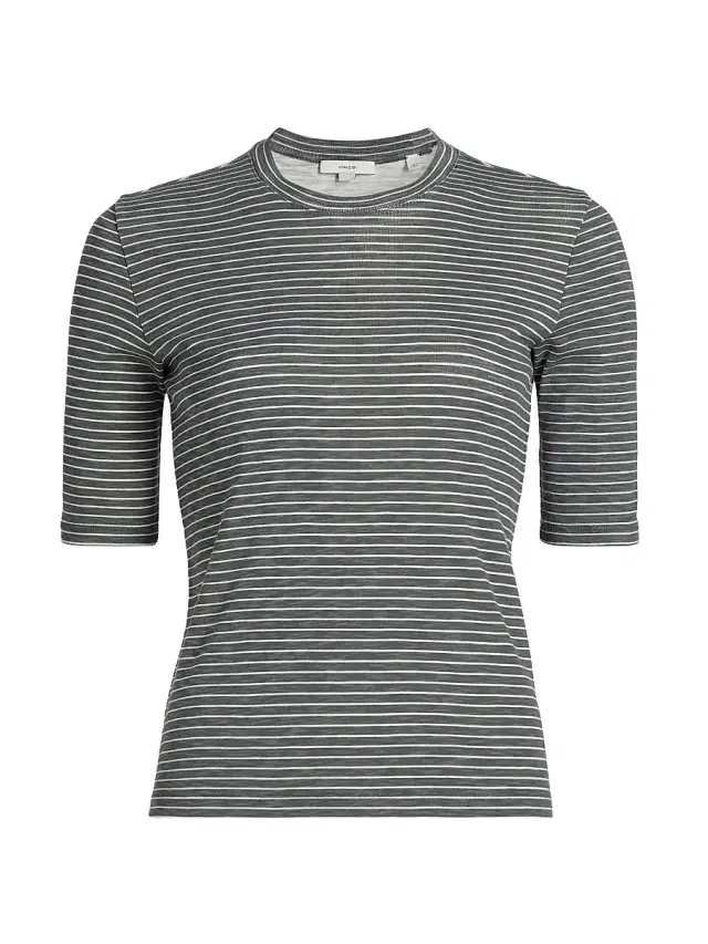 Vince Women's Striped Cotton-Blend Crewneck T-Shirt - Oceana Combo