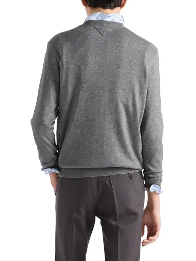 Prada Men's Cashmere and Silk Crewneck Sweater - Grey - Size 48 | Thumbnail 3 Prada Men's Cashmere and Silk Crewneck Sweater - Grey - Size 48 | Thumbnail 3