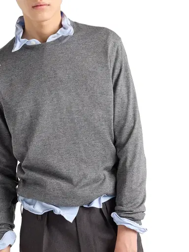 Prada Men's Cashmere and Silk Crewneck Sweater - Grey - Size 48 | Thumbnail 4 Prada Men's Cashmere and Silk Crewneck Sweater - Grey - Size 48 | Thumbnail 4