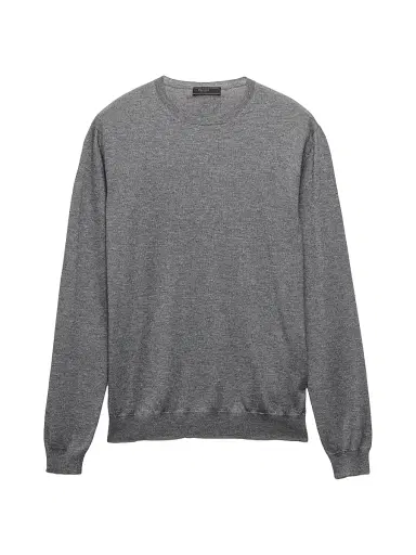 Prada Men's Cashmere and Silk Crewneck Sweater - Grey - Size 48 | Thumbnail 1 Prada Men's Cashmere and Silk Crewneck Sweater - Grey - Size 48 | Thumbnail 1