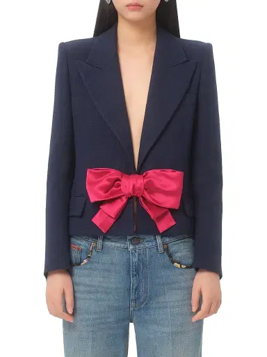 Valentino Garavani Women's Viscose Jacket with Bow - Provence Blue | Thumbnail 2