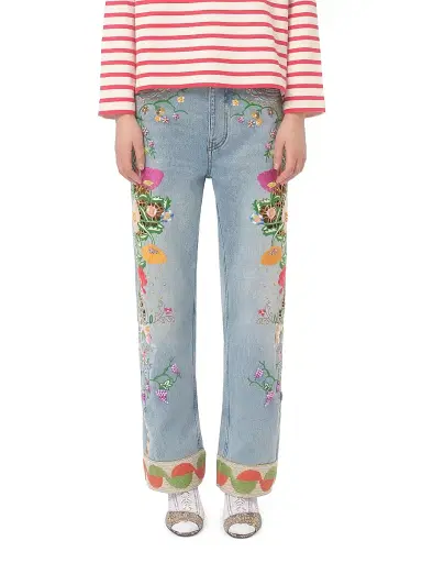 Valentino Garavani Women's Embroidered Denim Pants | Thumbnail 2
