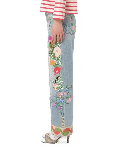 Valentino Garavani Women's Embroidered Denim Pants | Thumbnail 3