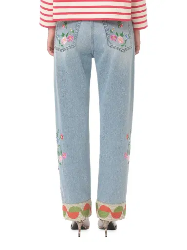 Valentino Garavani Women's Embroidered Denim Pants | Thumbnail 4