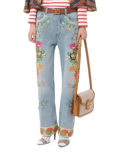 Valentino Garavani Women's Embroidered Denim Pants | Thumbnail 6